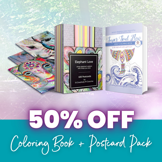 50% Off Super Soul Flow Coloring Book + Elephant Love Postcard Pack